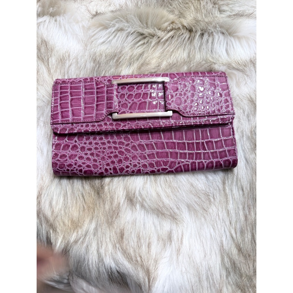 Candie's Clutch Bag Women OS Pink Excellent Croc Embossed Buckle Envelope